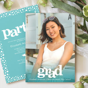 Invitación Fotografía azul turquesa audaz fiesta de grado sim