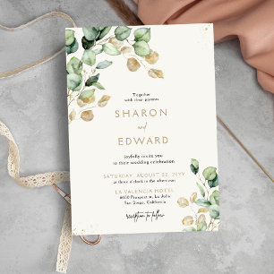 Invitación Fotografía botánica Eucalyptus Greenery & Gold Bod
