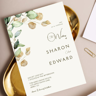Invitación Fotografía botánica Eucalyptus Greenery & Gold Bod