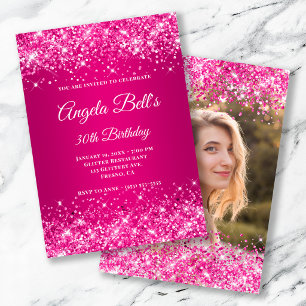 Invitación Fotografía con brillo rosa frambuesa ombre rosa ca