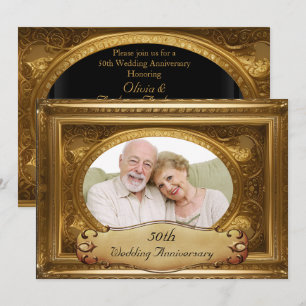 Invitación Fotografía con marco antiguo ornamentado en oro de