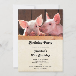 Invitación Fotografía Cumpleaños Cerditos Rosados Adorables