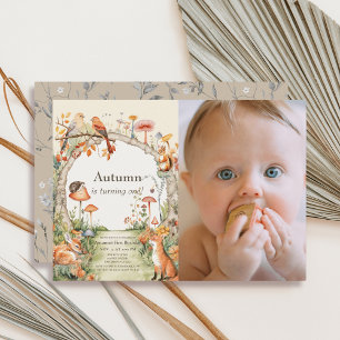 Invitación Fotografía de 1 cumpleaños de Woodland Animals Mus