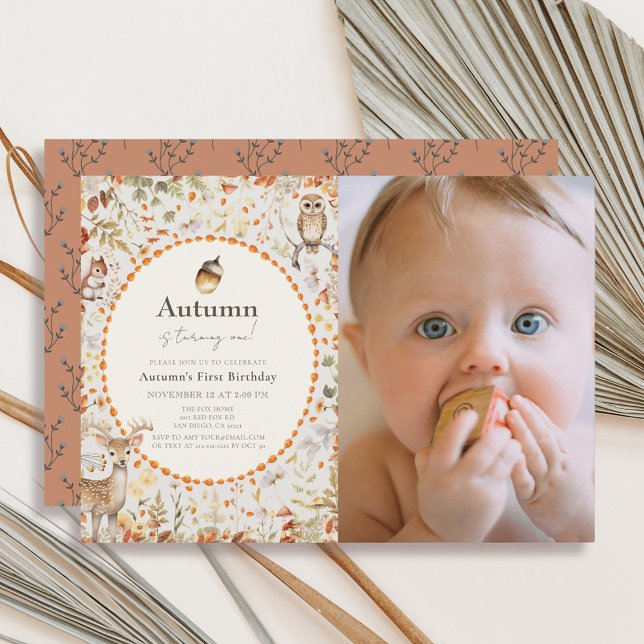 Invitación Fotografía de 1 cumpleaños de Woodland Animals Mus (Subido por el creador)