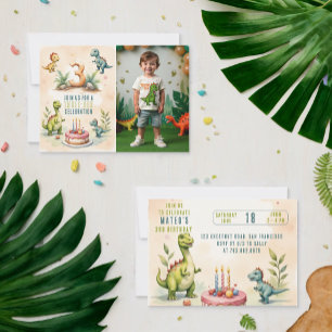 Invitación Fotografía de 3er cumpleaños de Trendy Three-Rex D
