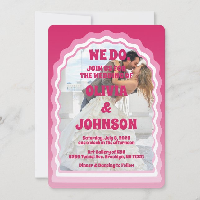 Invitación Fotografía de arco ondulado de magenta rosa modern (Anverso)