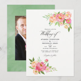 Invitación Fotografía de boda con peonías acuarela de primave