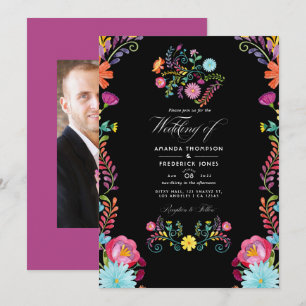 Invitación Fotografía de boda de fiesta mexicana floral acuar