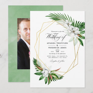 Invitación Fotografía de boda geométrica de vegetación tropic