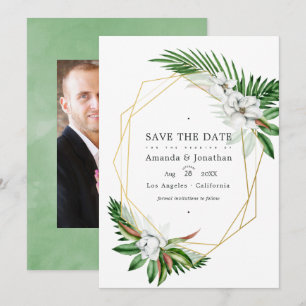 Invitación Fotografía de boda geométrica de vegetación tropic