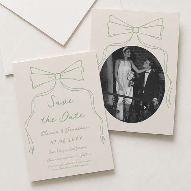 Invitación Fotografía de boda verde dibujada a mano para guar (Subido por el creador)