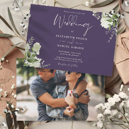 Invitación Fotografía de Bodas de Verde Botánico Púrpura