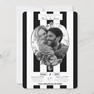 Invitación Fotografía de bodas góticas de rayas blancas y neg