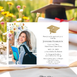 Invitación Fotografía de Boho Colorful Wildflower Graduation 