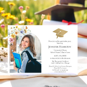 Invitación Fotografía de Boho Colorful Wildflower Graduation