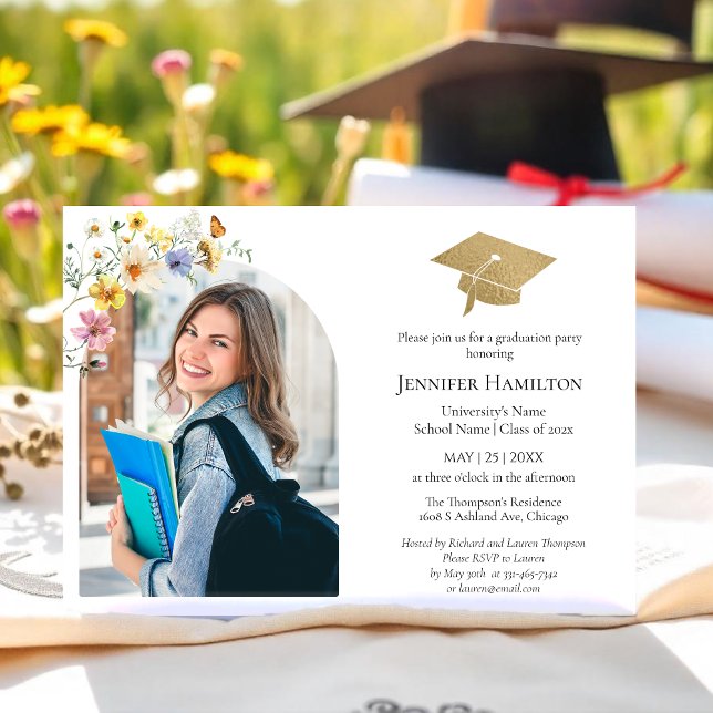 Invitación Fotografía de Boho Colorful Wildflower Graduation  (Subido por el creador)