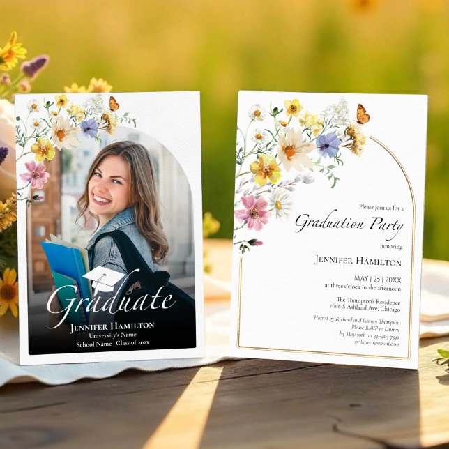 Invitación Fotografía de Boho Colorful Wildflower Graduation  (Subido por el creador)