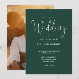 Invitación Fotografía de Caligrafía de Boda Esmeralda Verde B