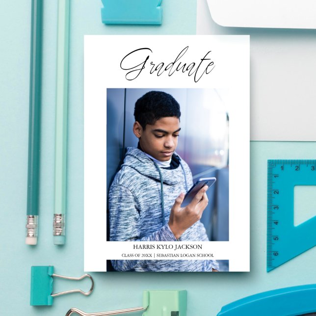 Invitación Fotografía de caligrafía de graduación moderna y c (Subido por el creador)