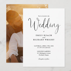 Invitación Fotografía de Caligrafía de Guión Boda en Blanco y