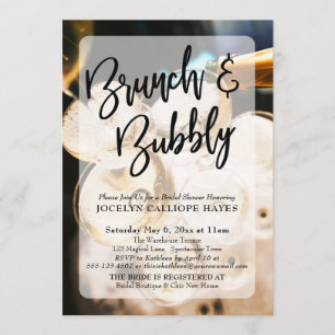 Invitación Fotografía de champagne Brunch y escritura a mano 