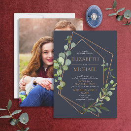 Invitación Fotografía de Copper Geométrico Eucalyptus Azul El