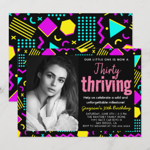 Invitación Fotografía de cumpleaños 30 y 30 años en negro y r