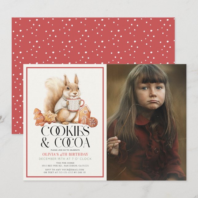 Invitación Fotografía de cumpleaños de Cookies & Cocoa Squirr (Anverso / Reverso)