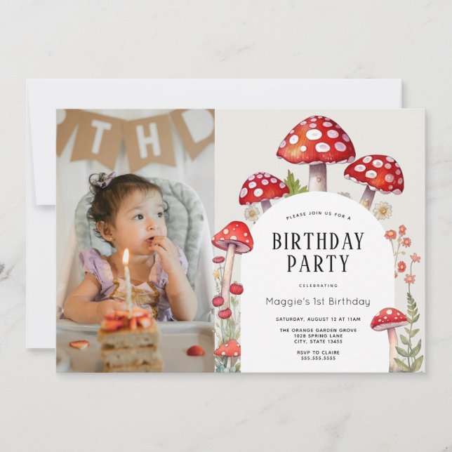 Invitación Fotografía de cumpleaños de Mushroom Cottage Woodl (Anverso)