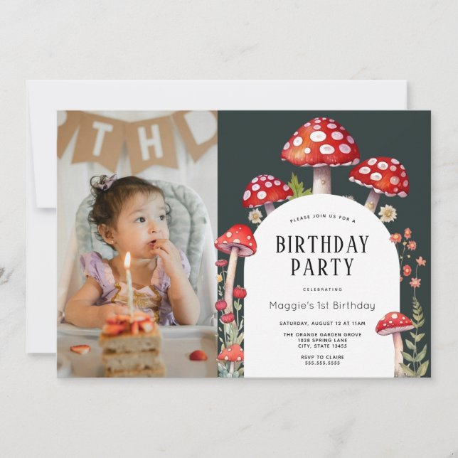 Invitación Fotografía de cumpleaños de Mushroom Cottage Woodl (Anverso)