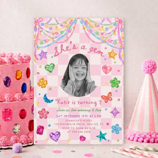 Invitación Fotografía de cumpleaños de piedra preciosa colori