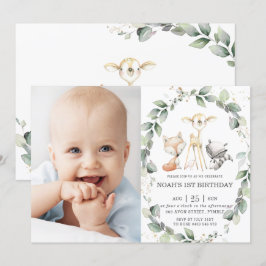 Invitación Fotografía de cumpleaños de Woodland Animals Rusti