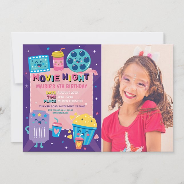 Invitación Fotografía de cumpleaños del Cine Púrpura de la No (Anverso)