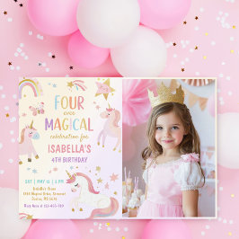 Invitación Fotografía de cumpleaños mágica de Pink Unicorn de