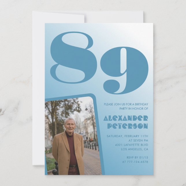 Invitación Fotografía de degradado azul retro Hombres de 89 a (Anverso)