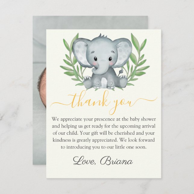 Invitación Fotografía de Elephant Neutral Baby Shower (Anverso / Reverso)
