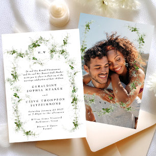 Invitación Fotografía de Eucalyptus Fraude Monograma de la Ti