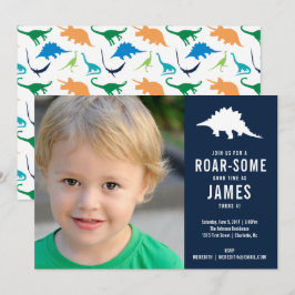 Invitación Fotografía de fiesta de cumpleaños de Preppy Dinos