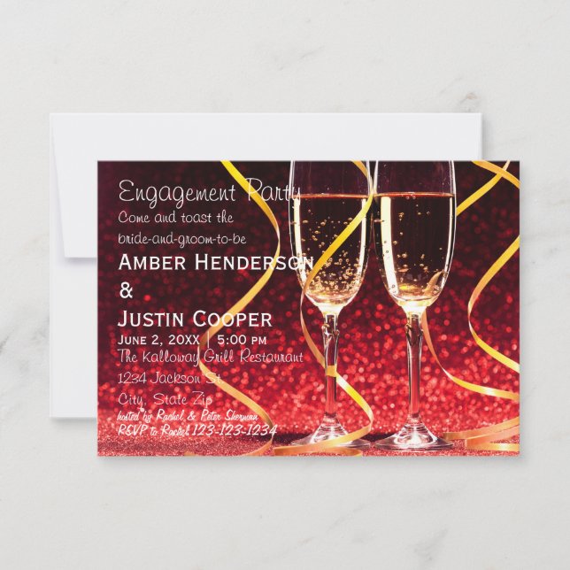 Invitación Fotografía de gafas de champán - Fiesta de comprom (Anverso)