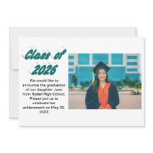 Fotografía de graduación con tipografía verde de l