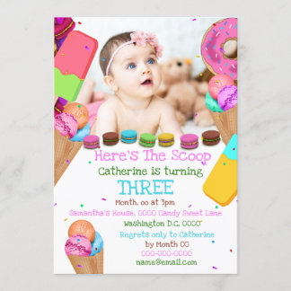 Invitación Fotografía de helado dulce CUALQUIER fiesta de cum