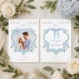 Invitación Fotografía de Hortensia Azul Acuarela para Guardar