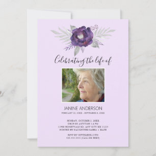 Invitación Fotografía de la celebración de la vida morada flo