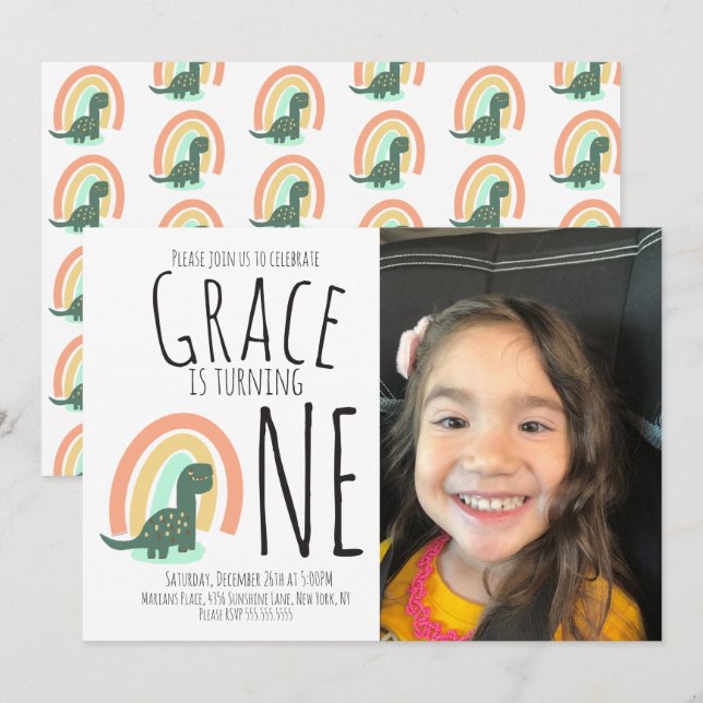 Invitación Fotografía de la fiesta de cumpleaños del arcoiris (Anverso / Reverso)