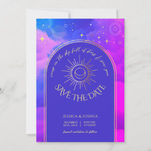 Invitación Fotografía de la galaxia celestial rosa morado azu