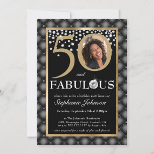 Invitación Fotografía de la Moda de los diamantes de oro negr