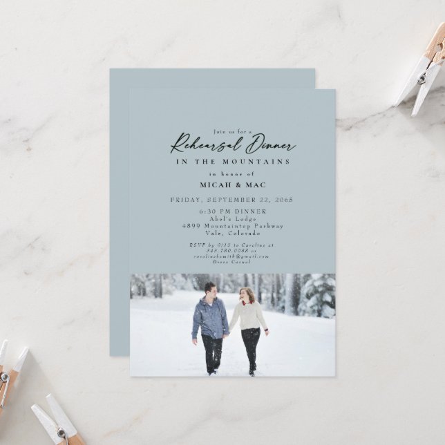 Invitación Fotografía de la pareja de nieve ensayo Dusty Blue (Anverso/Reverso In Situ)