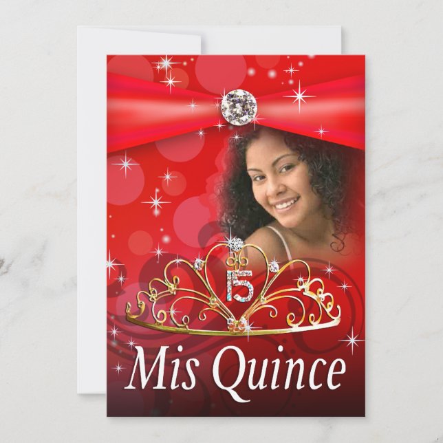 Invitación Fotografía de la Princesa Tiara Roja de Quinceañer (Anverso)