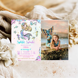 Invitación Fotografía de la sirena Splish Splash 4º cumpleaño