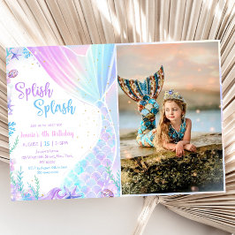 Invitación Fotografía de la sirena Splish Splash 4º cumpleaño
